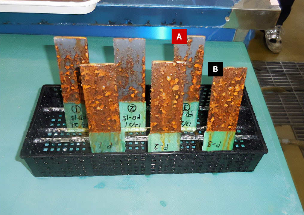 コンクリート埋設鉄板の塩水噴霧試験